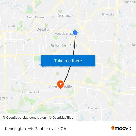 Kensington to Panthersville, GA map