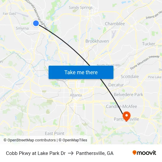 Cobb Pkwy at Lake Park Dr to Panthersville, GA map