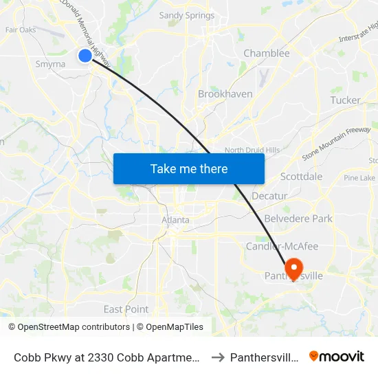 Cobb Pkwy at 2330 Cobb Apartment Homes to Panthersville, GA map