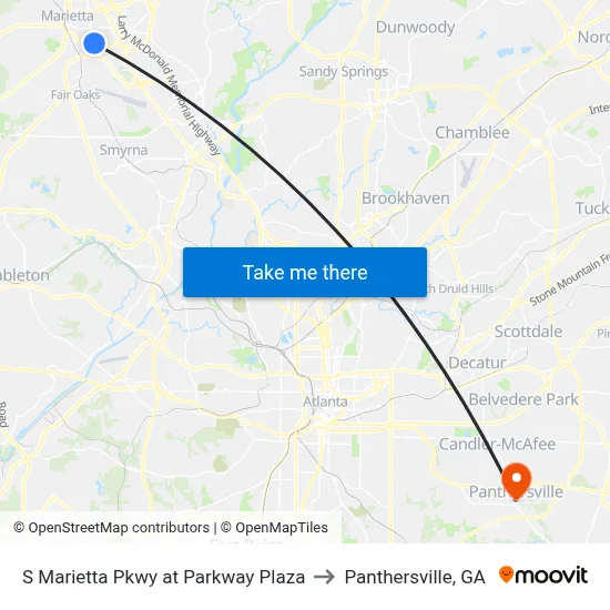 S Marietta Pkwy at Parkway Plaza to Panthersville, GA map