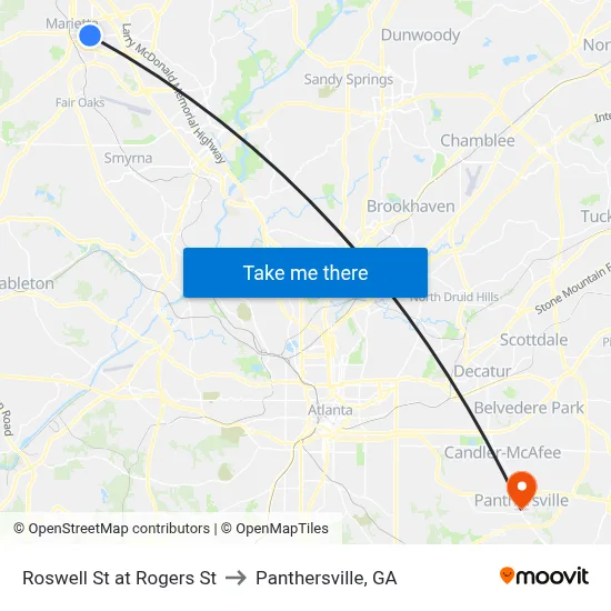 Roswell St at Rogers St to Panthersville, GA map