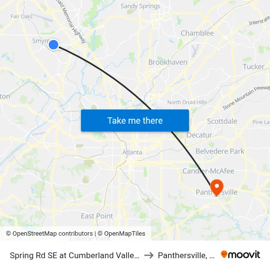 Spring Rd SE at Cumberland Valley Dr to Panthersville, GA map