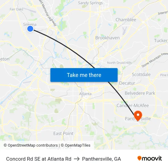 Concord Rd SE at Atlanta Rd to Panthersville, GA map