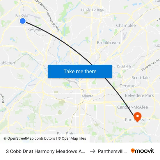 S Cobb Dr at Harmony Meadows Apartments to Panthersville, GA map