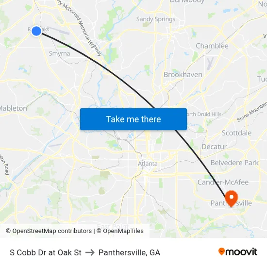 S Cobb Dr at Oak St to Panthersville, GA map