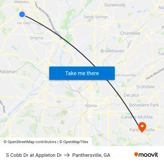 S Cobb Dr at Appleton Dr to Panthersville, GA map