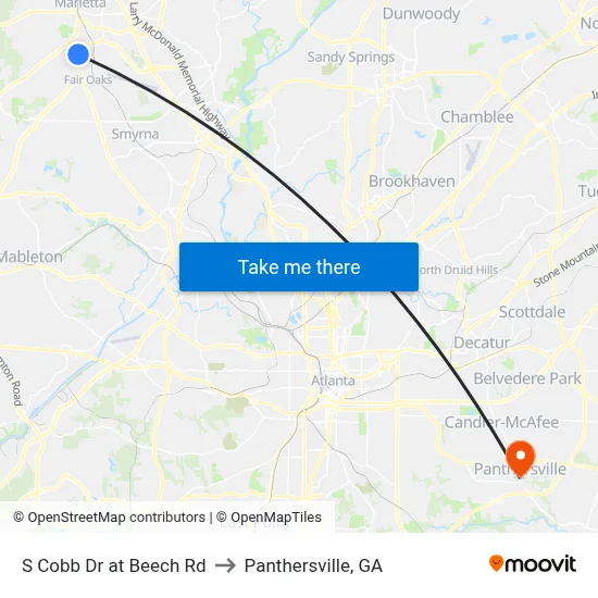 S Cobb Dr at Beech Rd to Panthersville, GA map