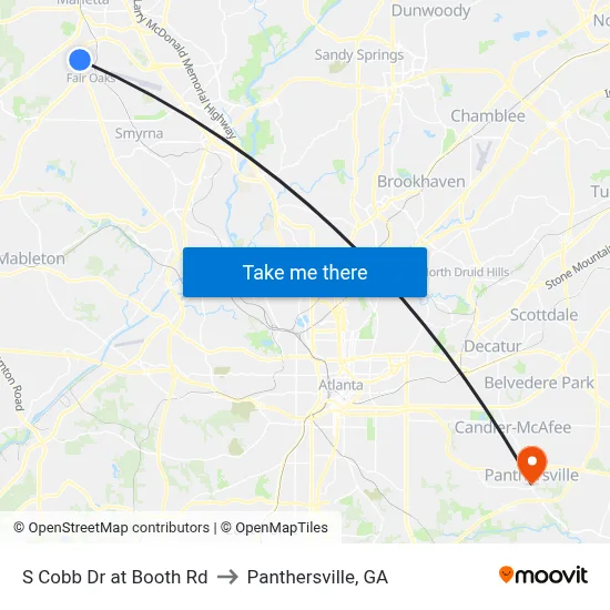 S Cobb Dr at Booth Rd to Panthersville, GA map