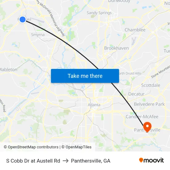S Cobb Dr at Austell Rd to Panthersville, GA map