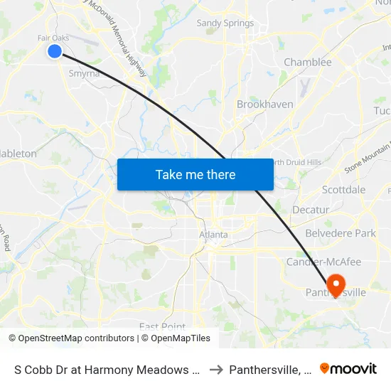 S Cobb Dr at Harmony Meadows Apts to Panthersville, GA map