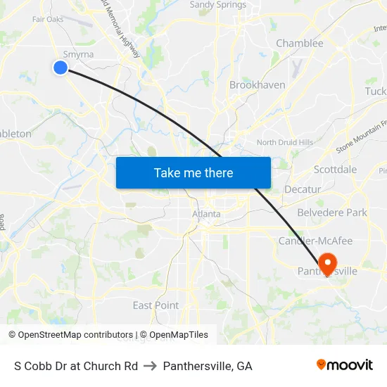 S Cobb Dr at Church Rd to Panthersville, GA map