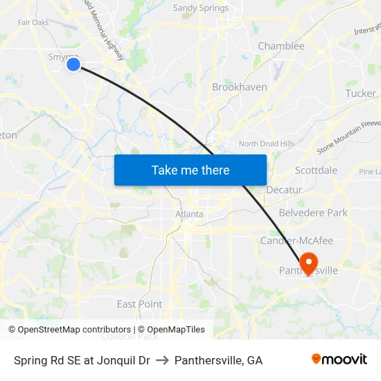 Spring Rd SE at Jonquil Dr to Panthersville, GA map