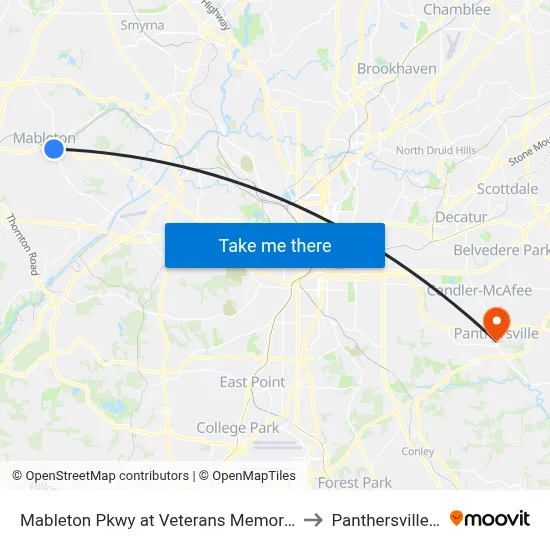 Mableton Pkwy at Veterans Memorial Hwy to Panthersville, GA map