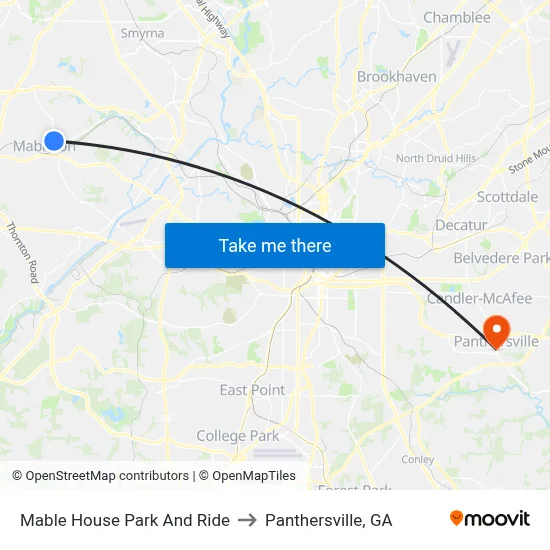 Mable House Park And Ride to Panthersville, GA map