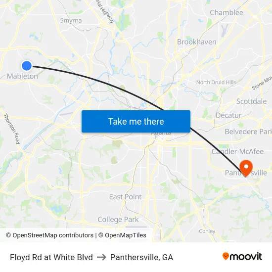Floyd Rd at White Blvd to Panthersville, GA map