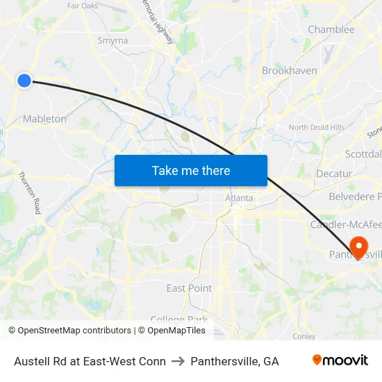 Austell Rd at East-West Conn to Panthersville, GA map