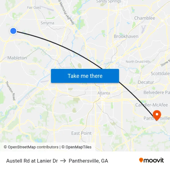 Austell Rd at Lanier Dr to Panthersville, GA map