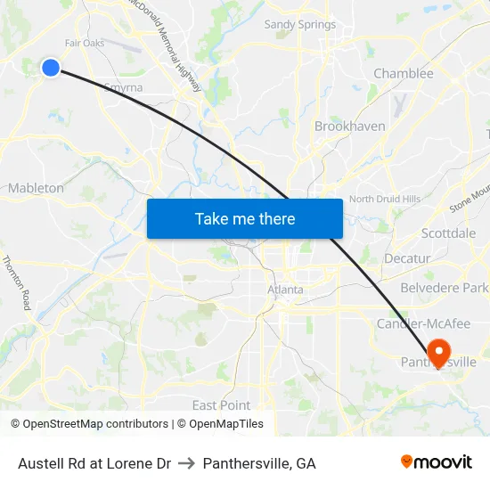 Austell Rd at Lorene Dr to Panthersville, GA map