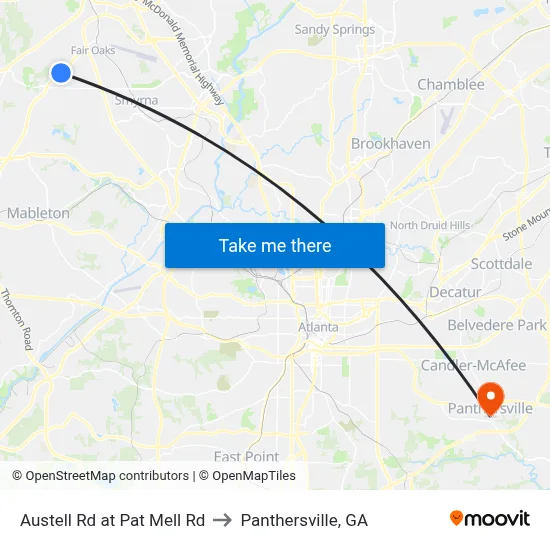 Austell Rd at Pat Mell Rd to Panthersville, GA map