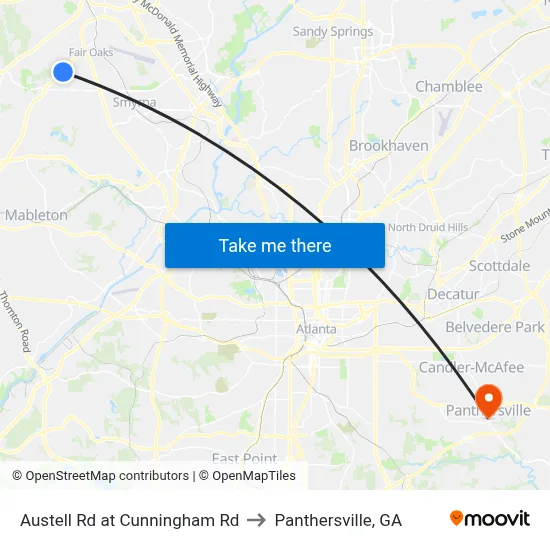 Austell Rd at Cunningham Rd to Panthersville, GA map