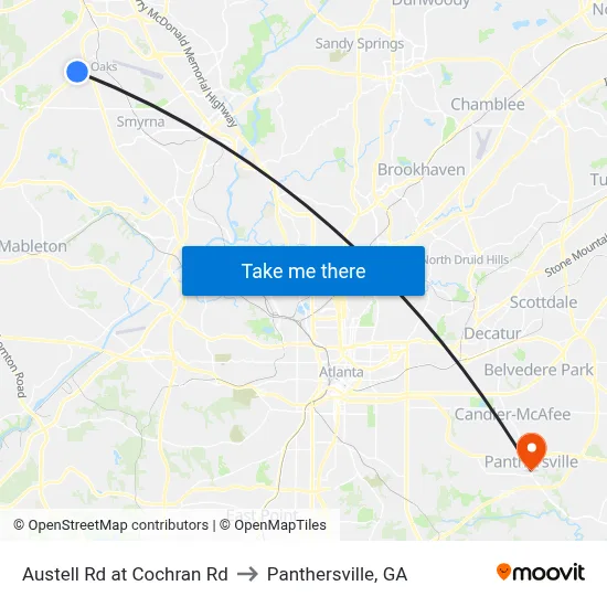 Austell Rd at Cochran Rd to Panthersville, GA map