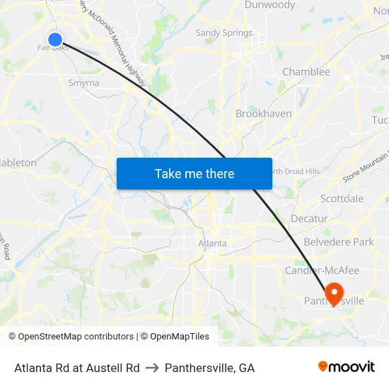 Atlanta Rd at Austell Rd to Panthersville, GA map