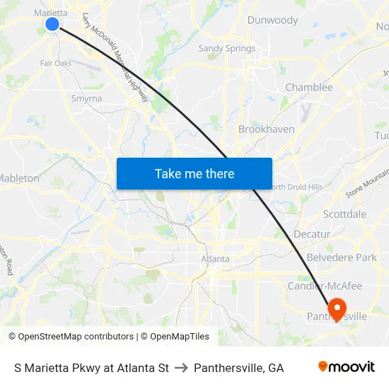 S Marietta Pkwy at Atlanta St to Panthersville, GA map