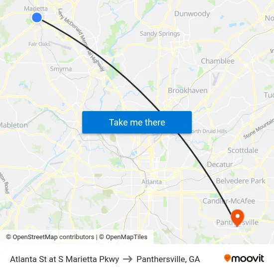 Atlanta St at S Marietta Pkwy to Panthersville, GA map