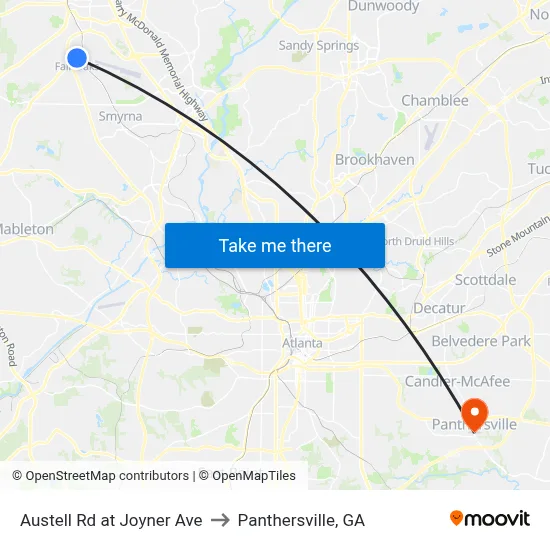 Austell Rd at Joyner Ave to Panthersville, GA map
