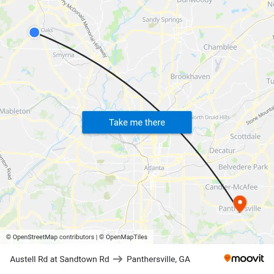 Austell Rd at Sandtown Rd to Panthersville, GA map