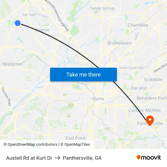 Austell Rd at Kurt Dr to Panthersville, GA map