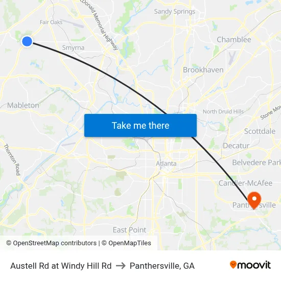 Austell Rd at Windy Hill Rd to Panthersville, GA map