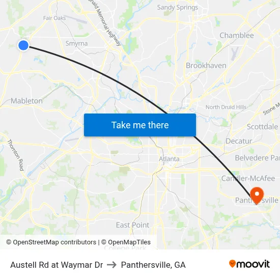 Austell Rd at Waymar Dr to Panthersville, GA map