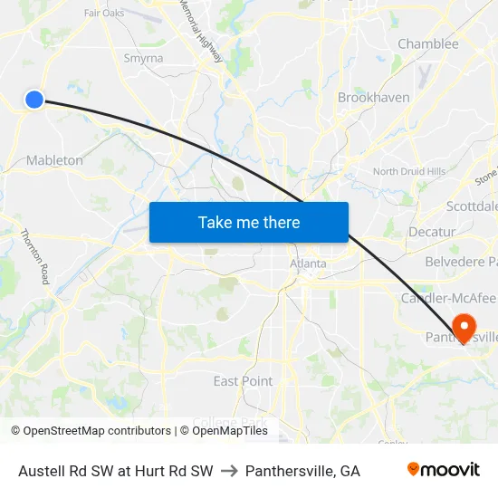 Austell Rd SW at Hurt Rd SW to Panthersville, GA map