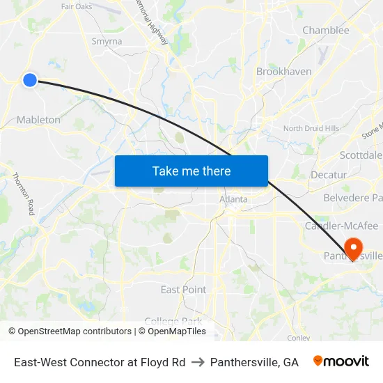 East-West Connector at Floyd Rd to Panthersville, GA map