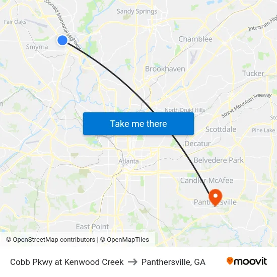 Cobb Pkwy at Kenwood Creek to Panthersville, GA map