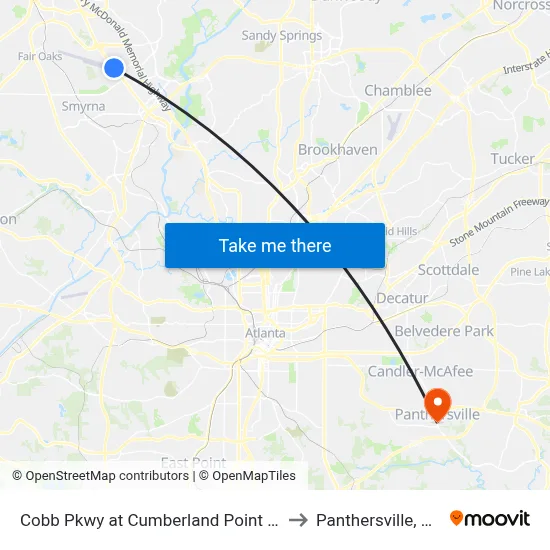Cobb Pkwy at Cumberland Point Dr to Panthersville, GA map