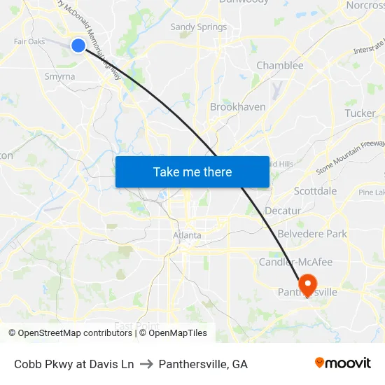 Cobb Pkwy at Davis Ln to Panthersville, GA map