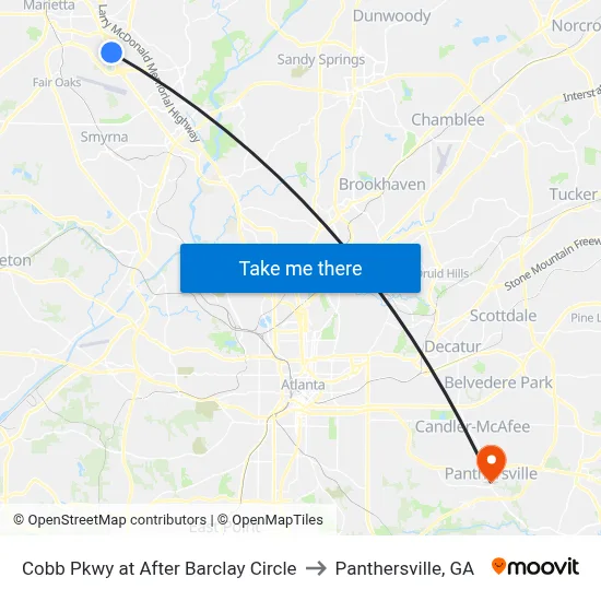 Cobb Pkwy at After Barclay Circle to Panthersville, GA map