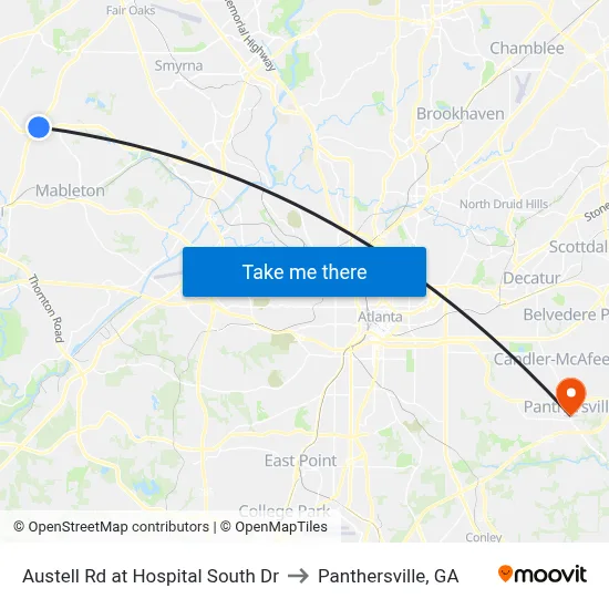 Austell Rd at Hospital South Dr to Panthersville, GA map
