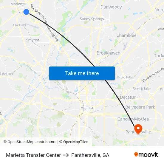 Marietta Transfer Center to Panthersville, GA map