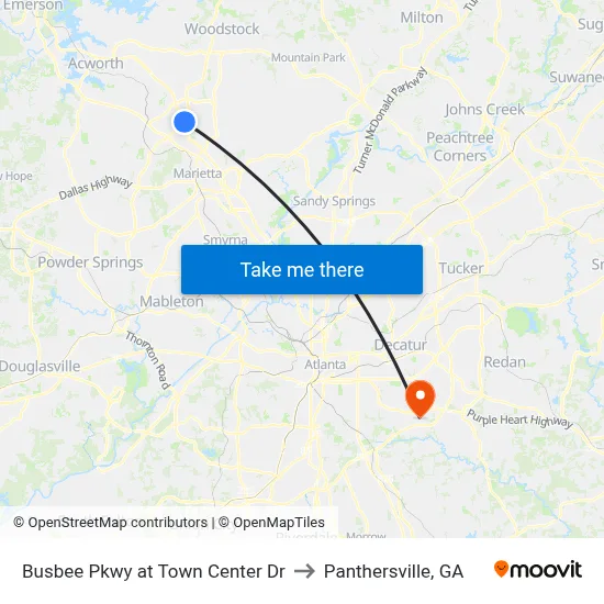 Busbee Pkwy at Town Center Dr to Panthersville, GA map