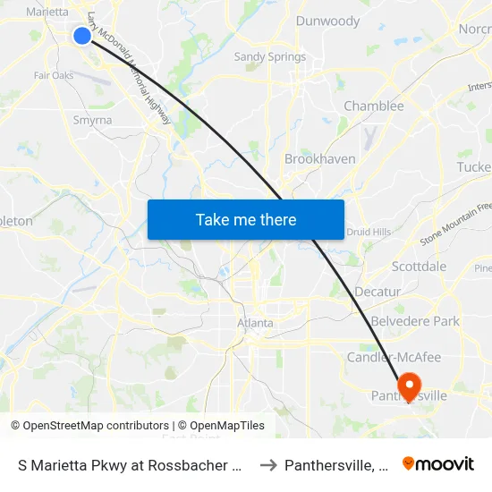 S Marietta Pkwy at Rossbacher Way to Panthersville, GA map
