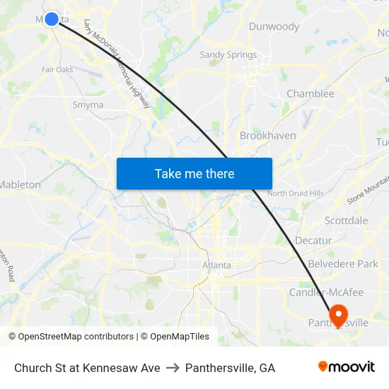 Church St at Kennesaw Ave to Panthersville, GA map
