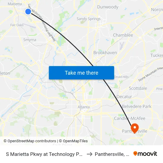 S Marietta Pkwy at Technology Pkwy to Panthersville, GA map