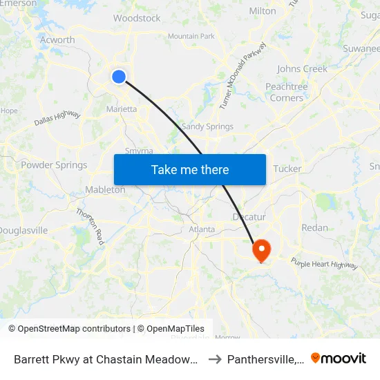 Barrett Pkwy at Chastain Meadows Pkwy to Panthersville, GA map