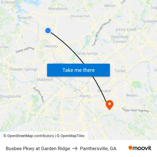 Busbee Pkwy at Garden Ridge to Panthersville, GA map