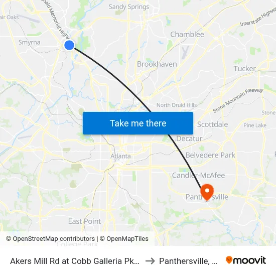 Akers Mill Rd at Cobb Galleria Pkwy to Panthersville, GA map