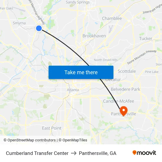 Cumberland Transfer Center to Panthersville, GA map