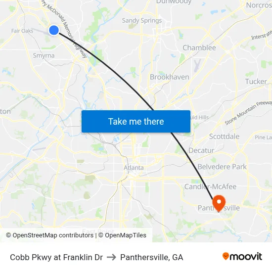 Cobb Pkwy at Franklin Dr to Panthersville, GA map
